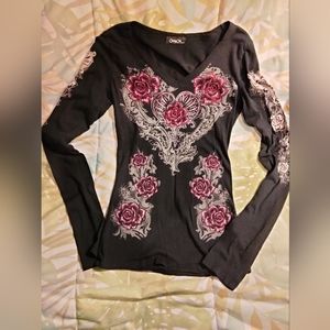 Cotton On / size small / black long sleeve cotton shirt with biker style design